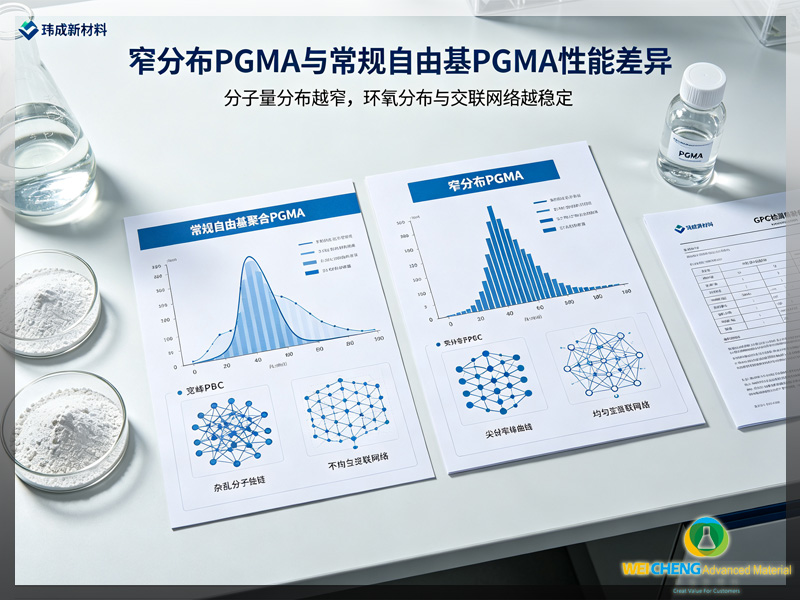 宽窄分布 PGMA 分子链差异 → 交联网络差异 → 应用性能差异