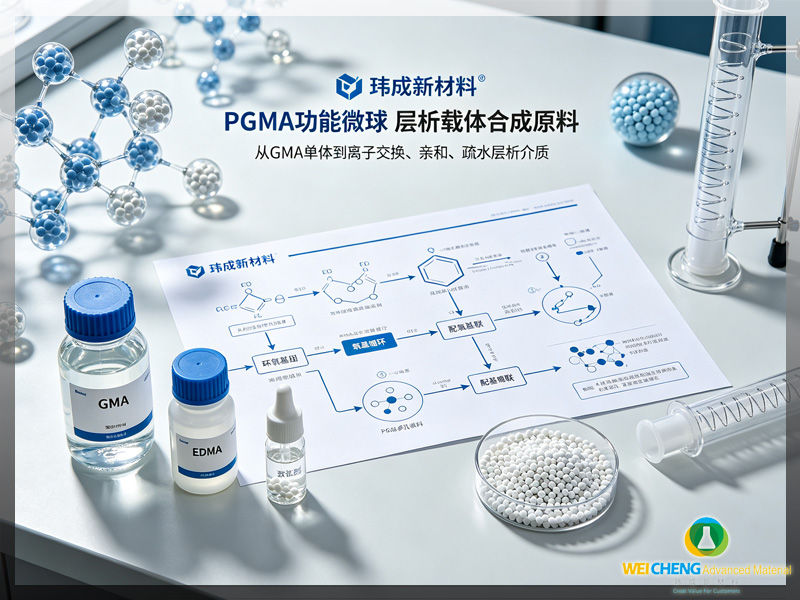 PGMA 微球 原料 → 聚合微球 → 环氧衍生化 → 层析介质