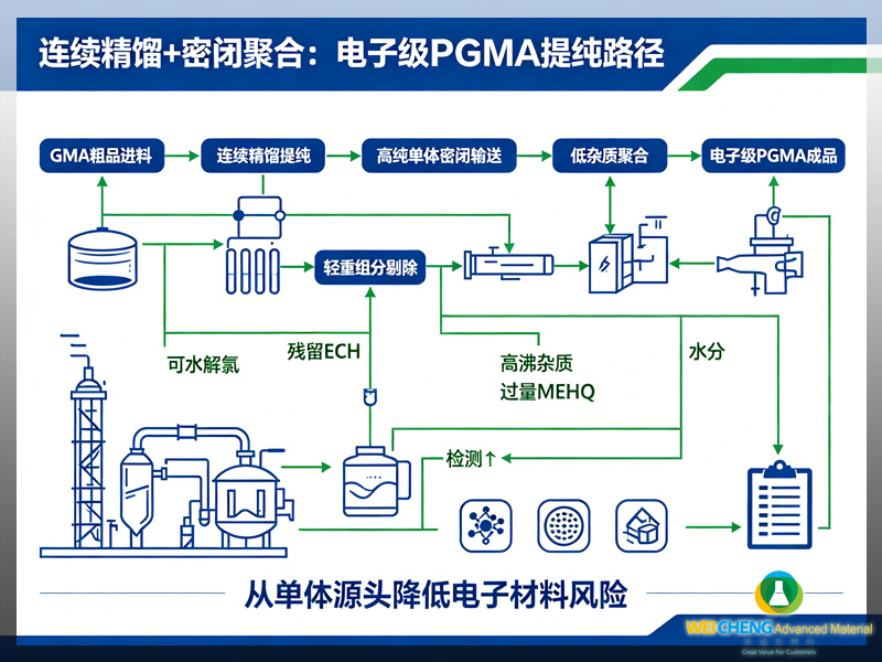 GMA连续精馏、杂质剔除、密闭聚合PGMA到成品路径